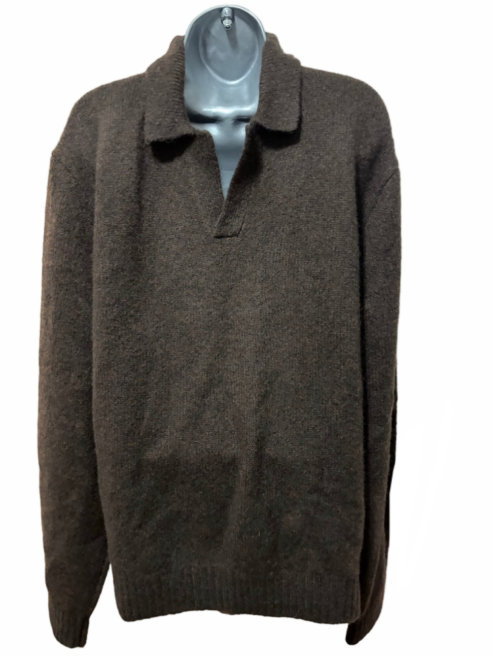 NWT Madewell Open-Collar Sweater Polo in Yak-Alpaca Blend in brown XXL